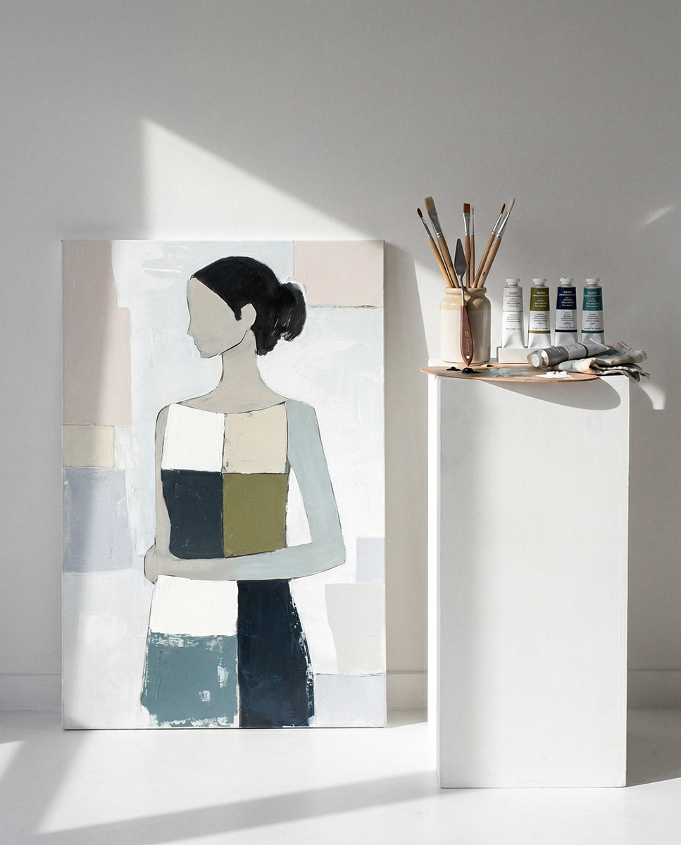 Blauw schilderij Janina 90 cm