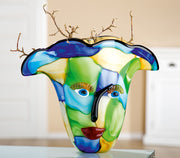 Blauw-Groene Gezichtsvaas Viso 31 cm