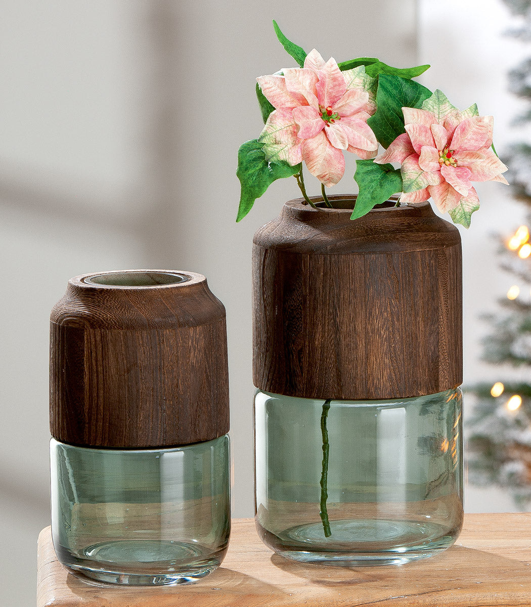 Colletta vaas glas en hout 28 cm