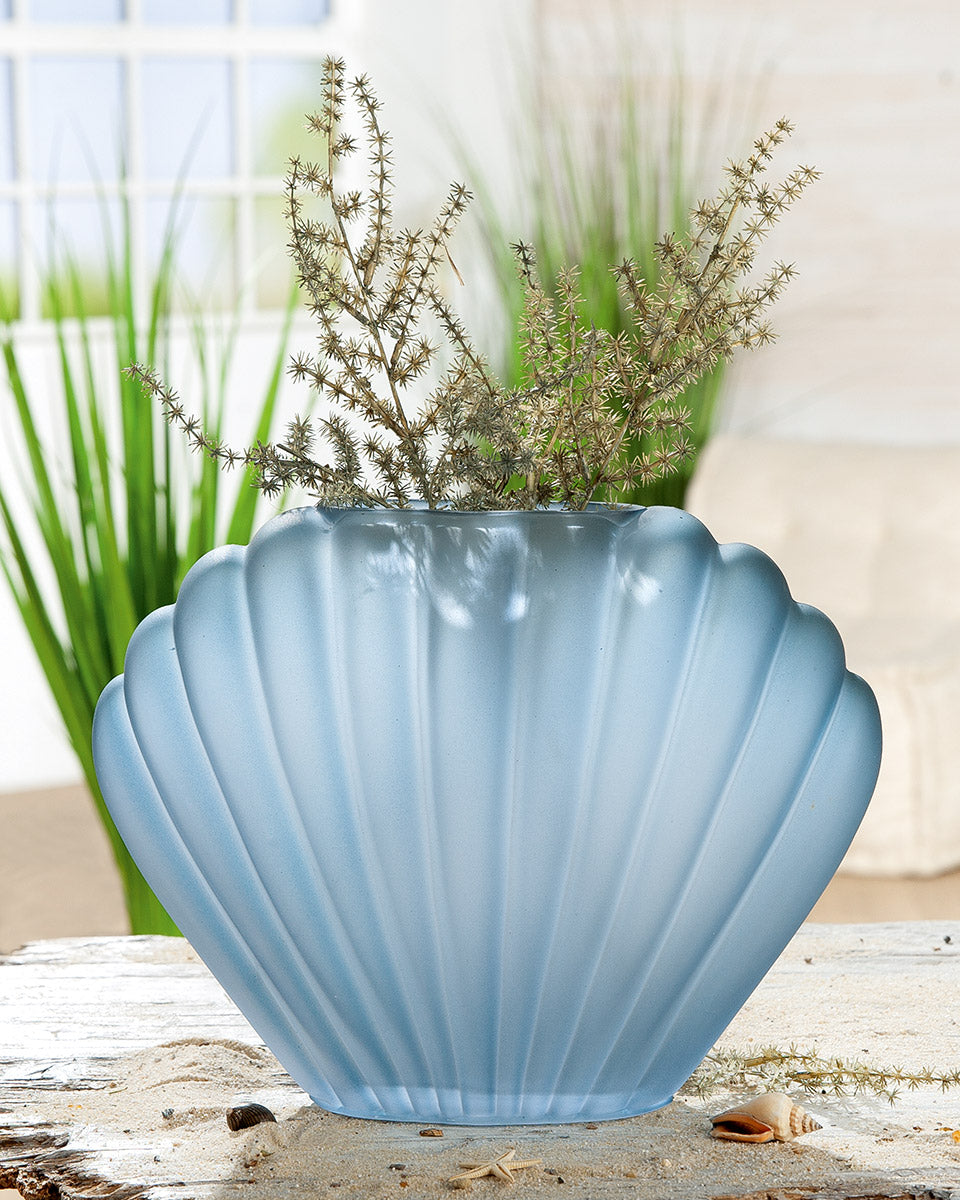 Schelpenvaas Lichtblauw Glas