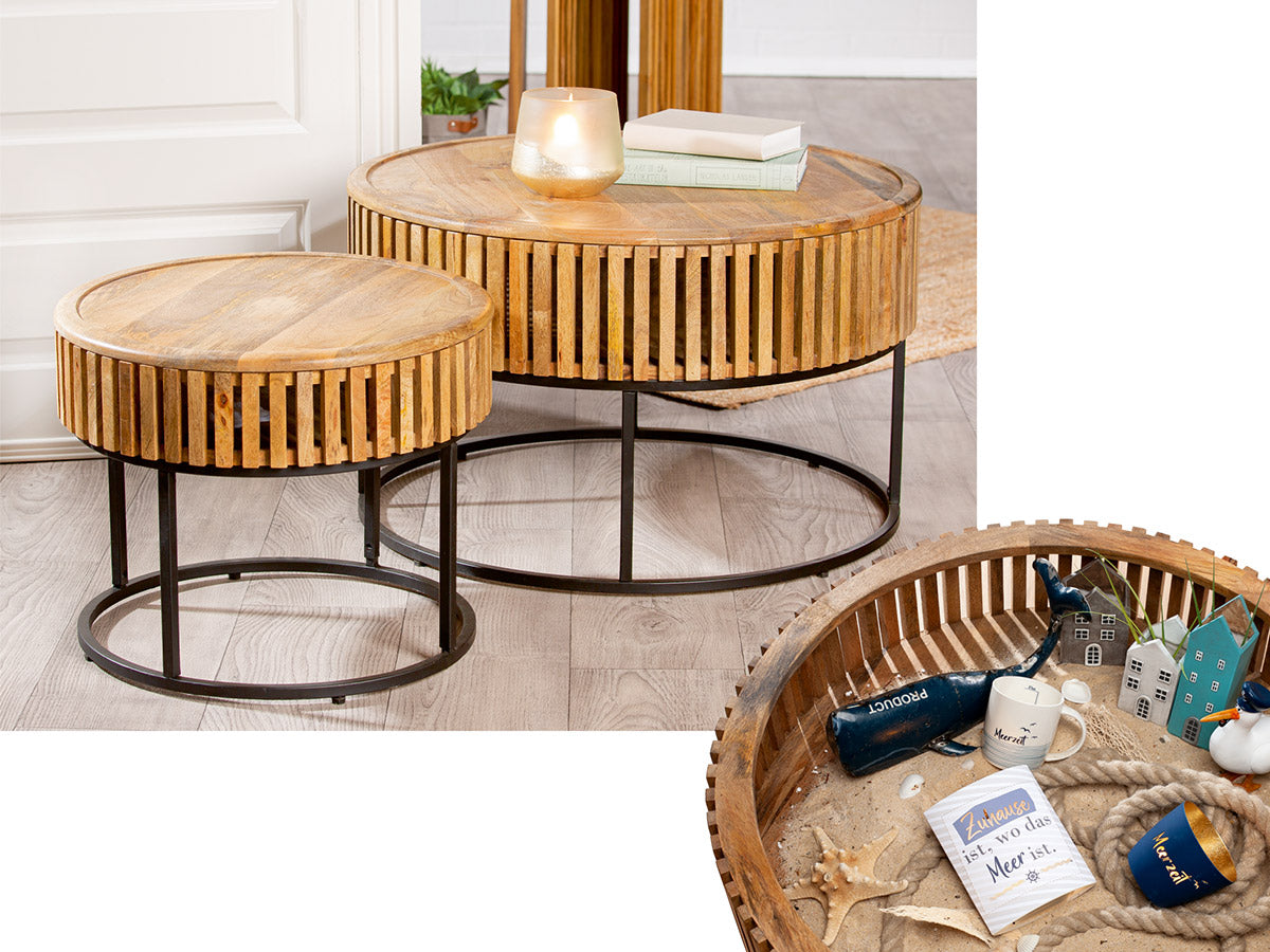 Roseau Ronde Mango Bijzettafel Set