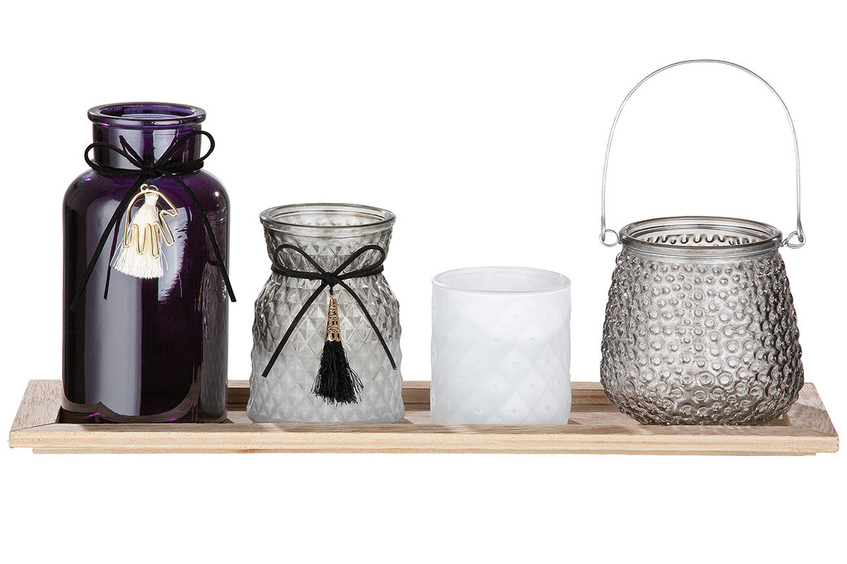 Glazen Decoratieset Grijs Paars