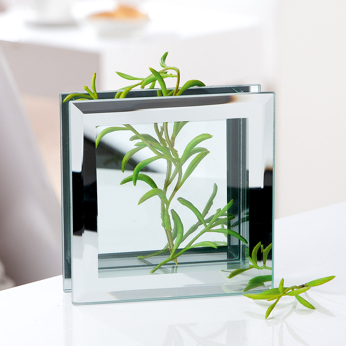 Vierkante spiegelglazen vaas 12 cm