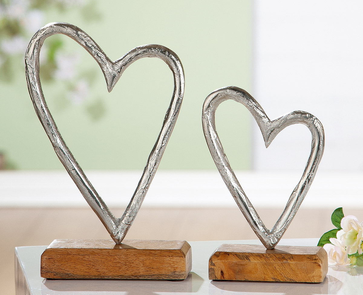 Zilveren Hart Decoratie Hout Metaal