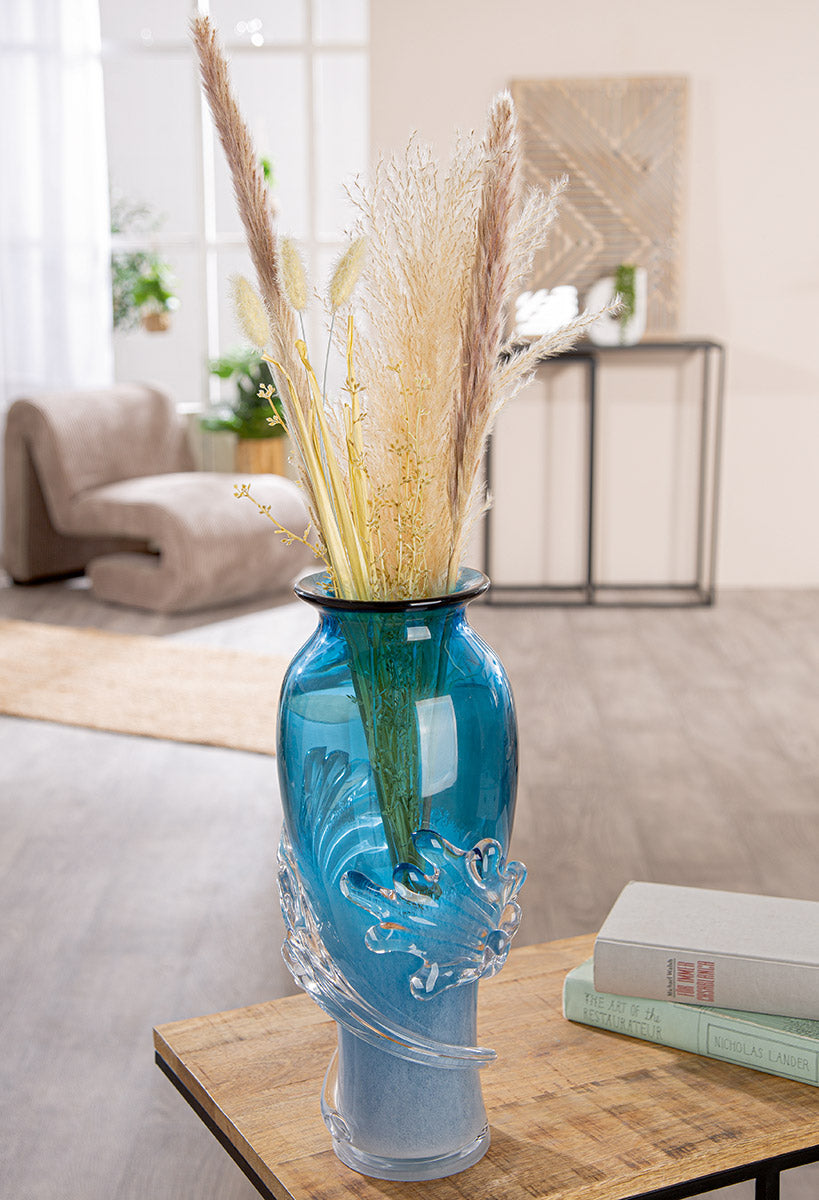 Blauwe glazen vaas Wave 40 cm