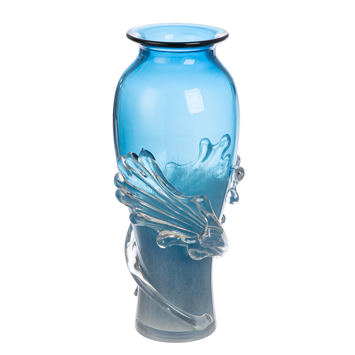 Blauwe glazen vaas Wave 40 cm