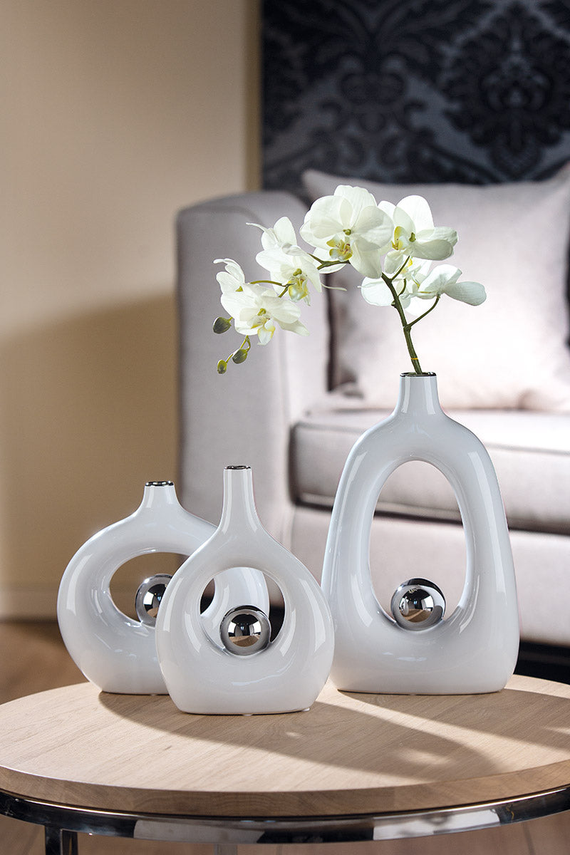 Tonda Vaas Wit-Zilver 22 cm