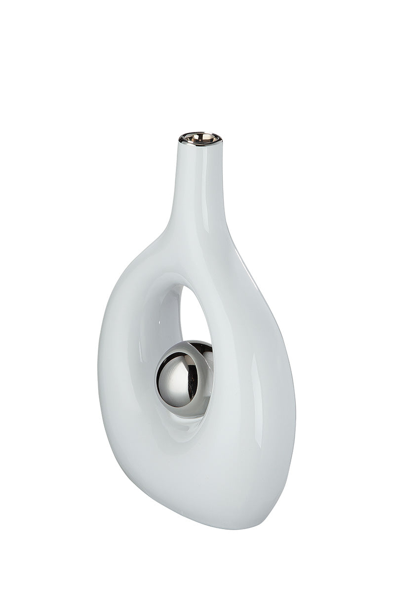 Tonda Vaas Wit-Zilver 22 cm