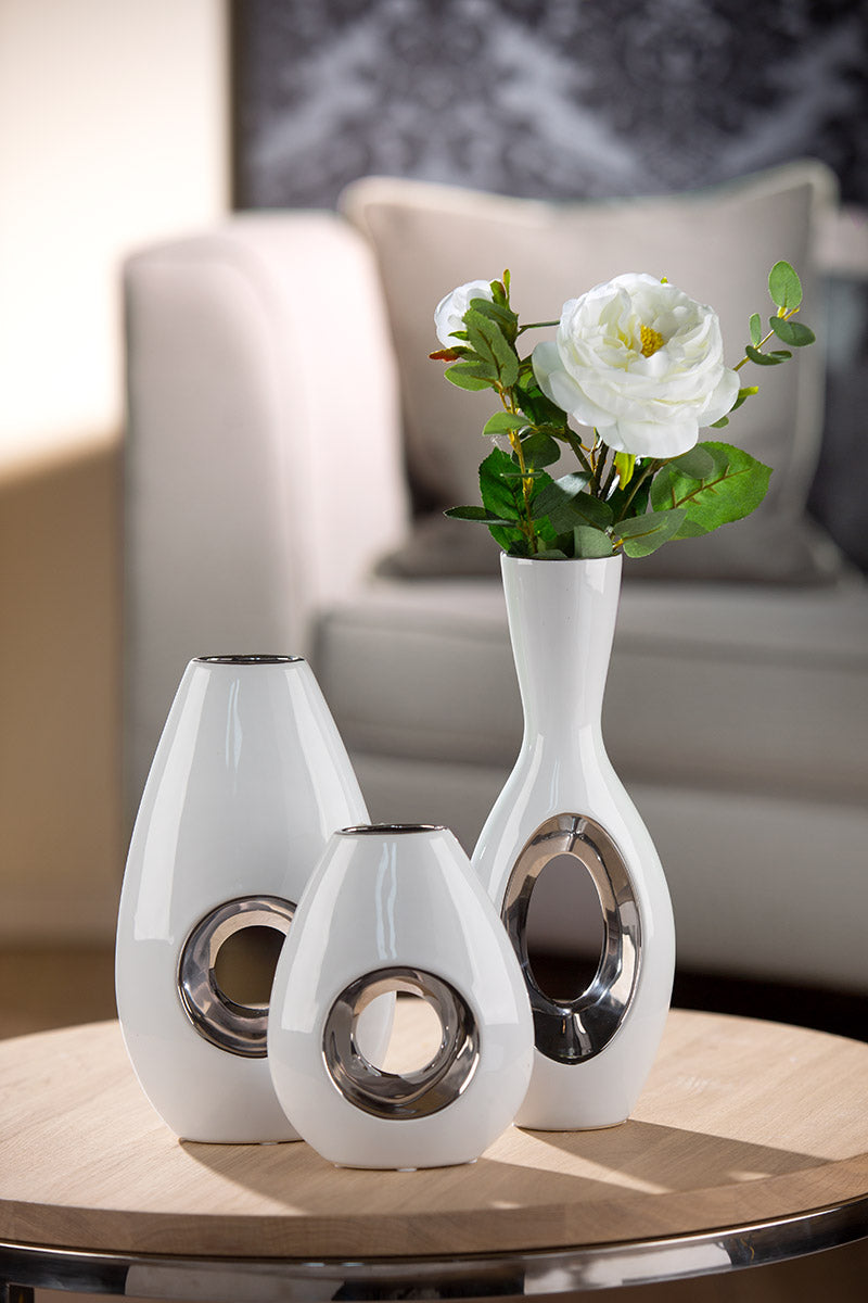 Tonda Flesvaas Wit-Zilver 30 cm