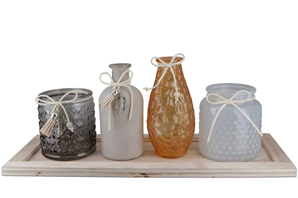 Glazen Decoratieset Grijs Oranje