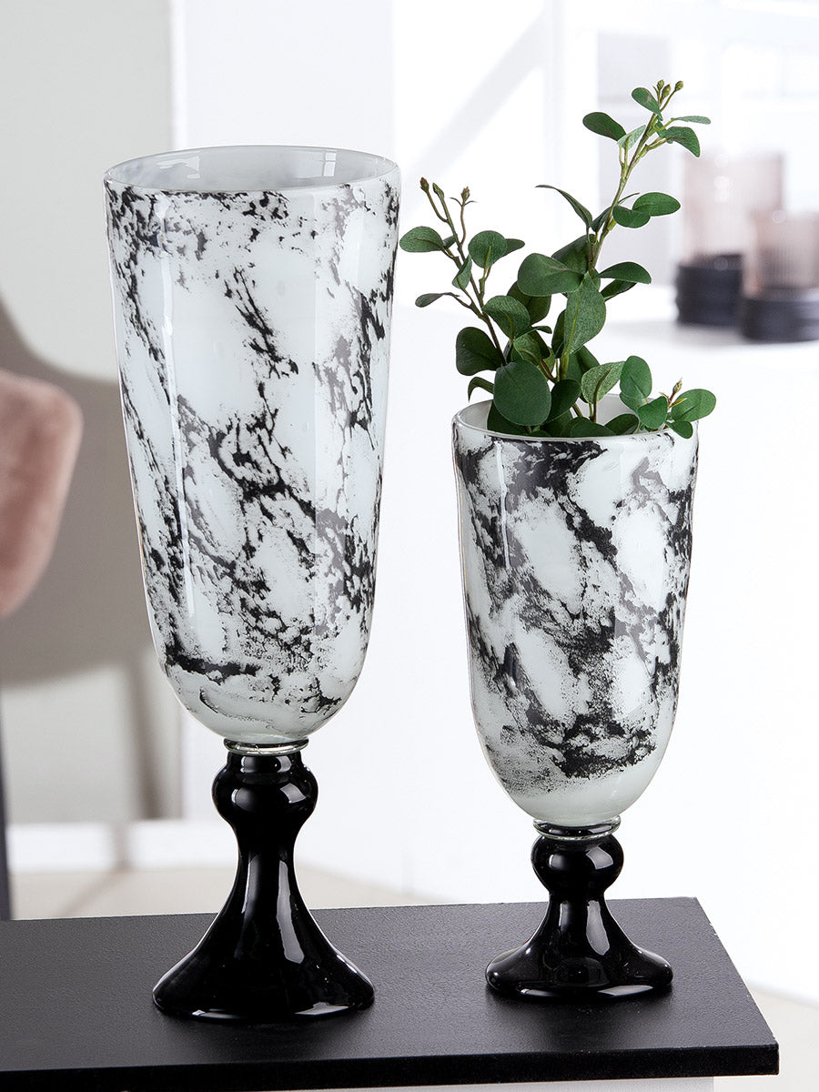 Trophy zwart-witte glazen vaas 31 cm