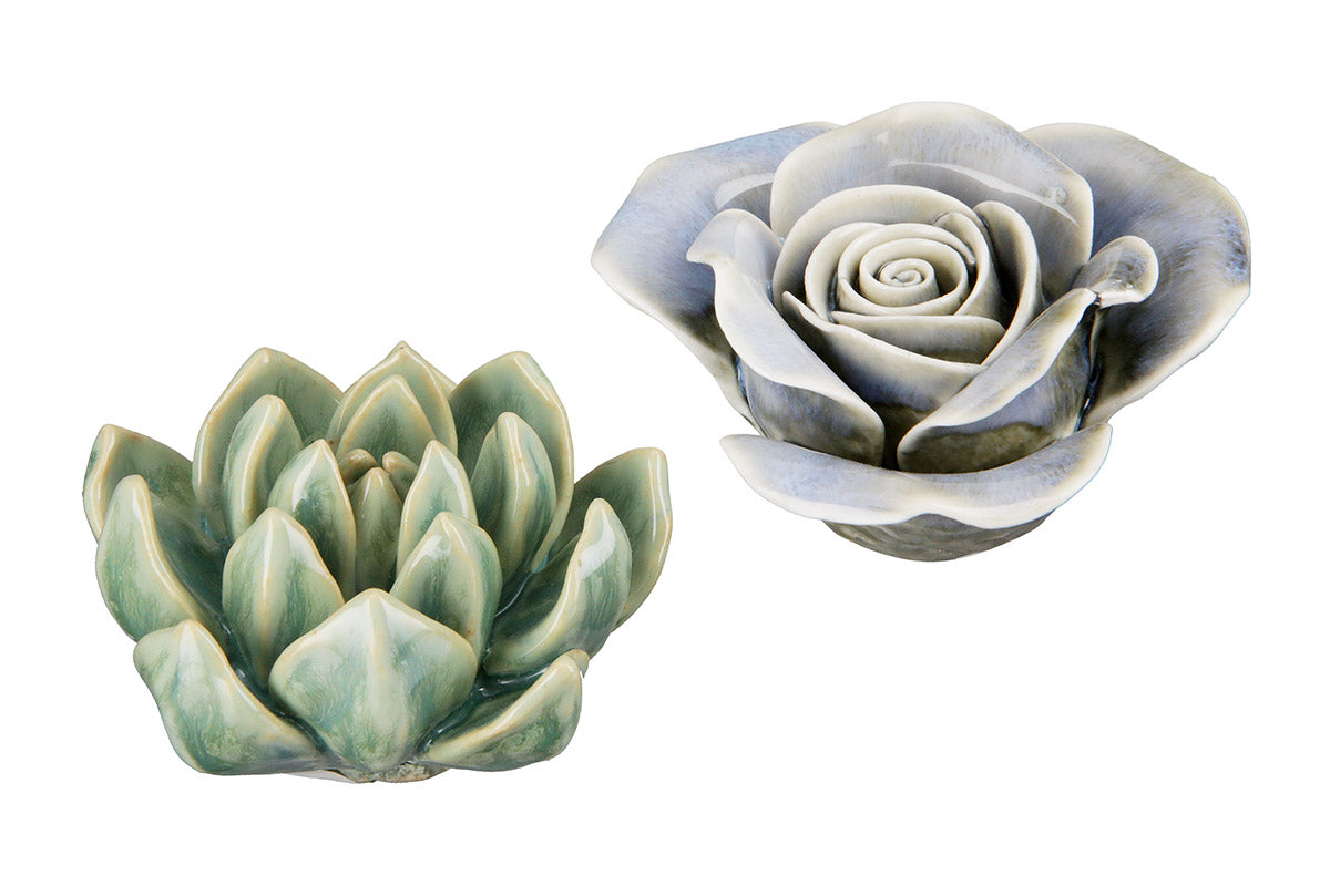 Porseleinen Bloemdecoratie Blauw Groen