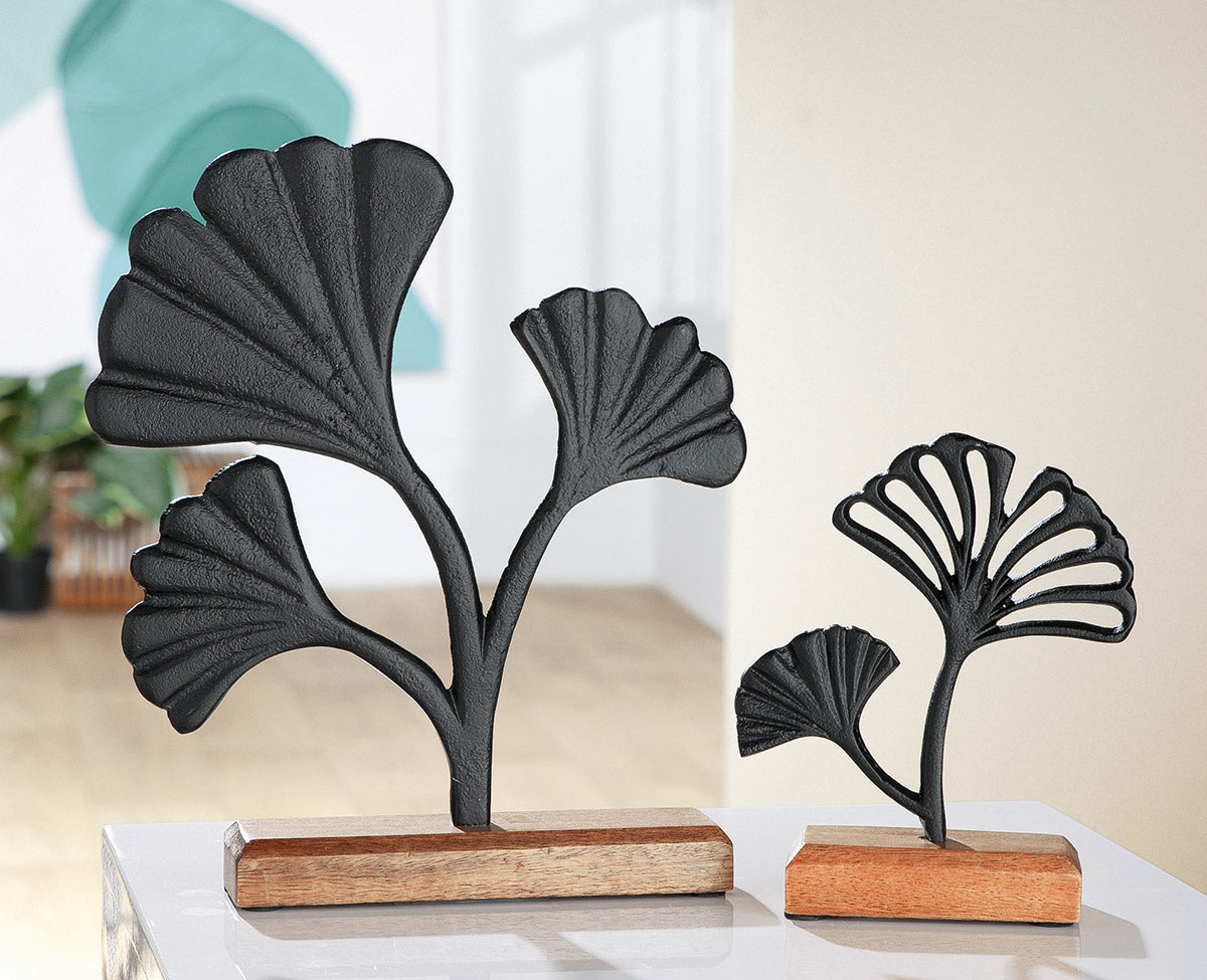 Staand Ginkgo Reliëf Zwart 16.5 cm