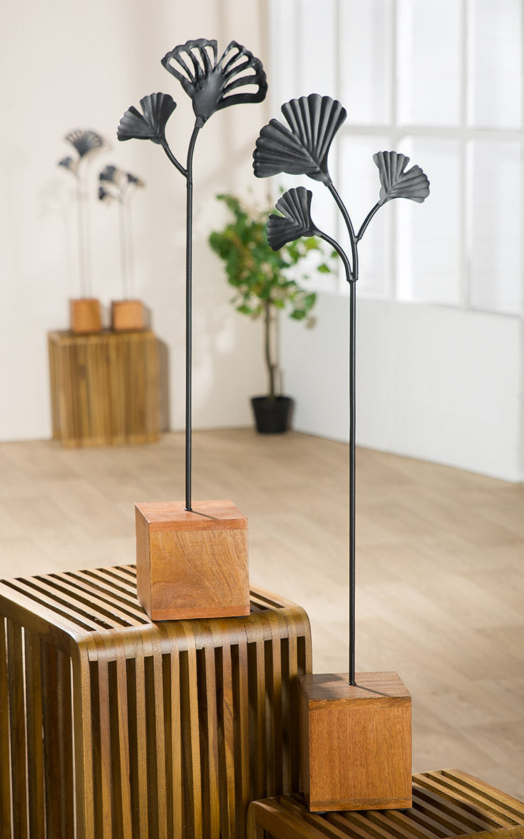 Staand Ginkgo Reliëf Zwart 71 cm