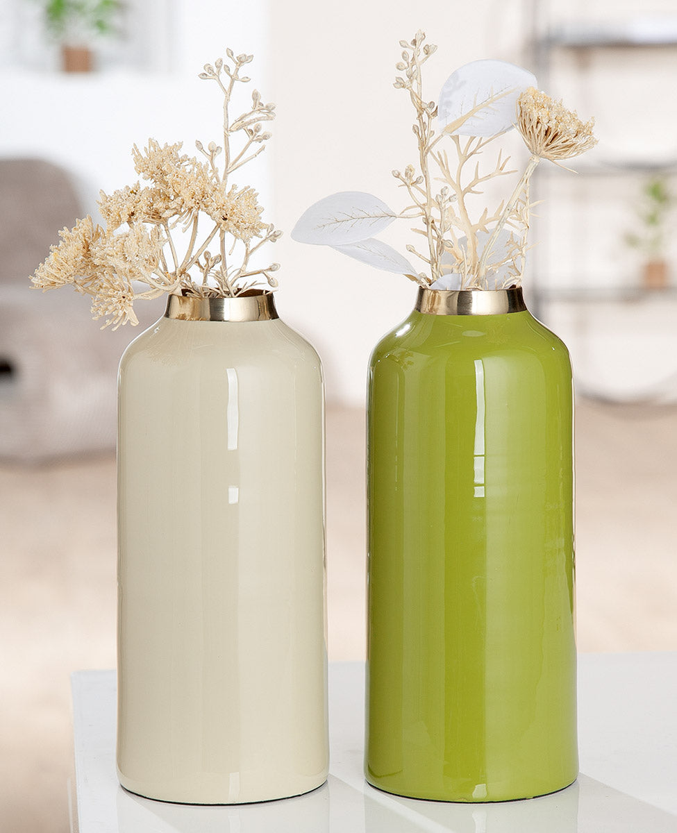 Roro Metalen Vaas Crème-Groen 20 cm