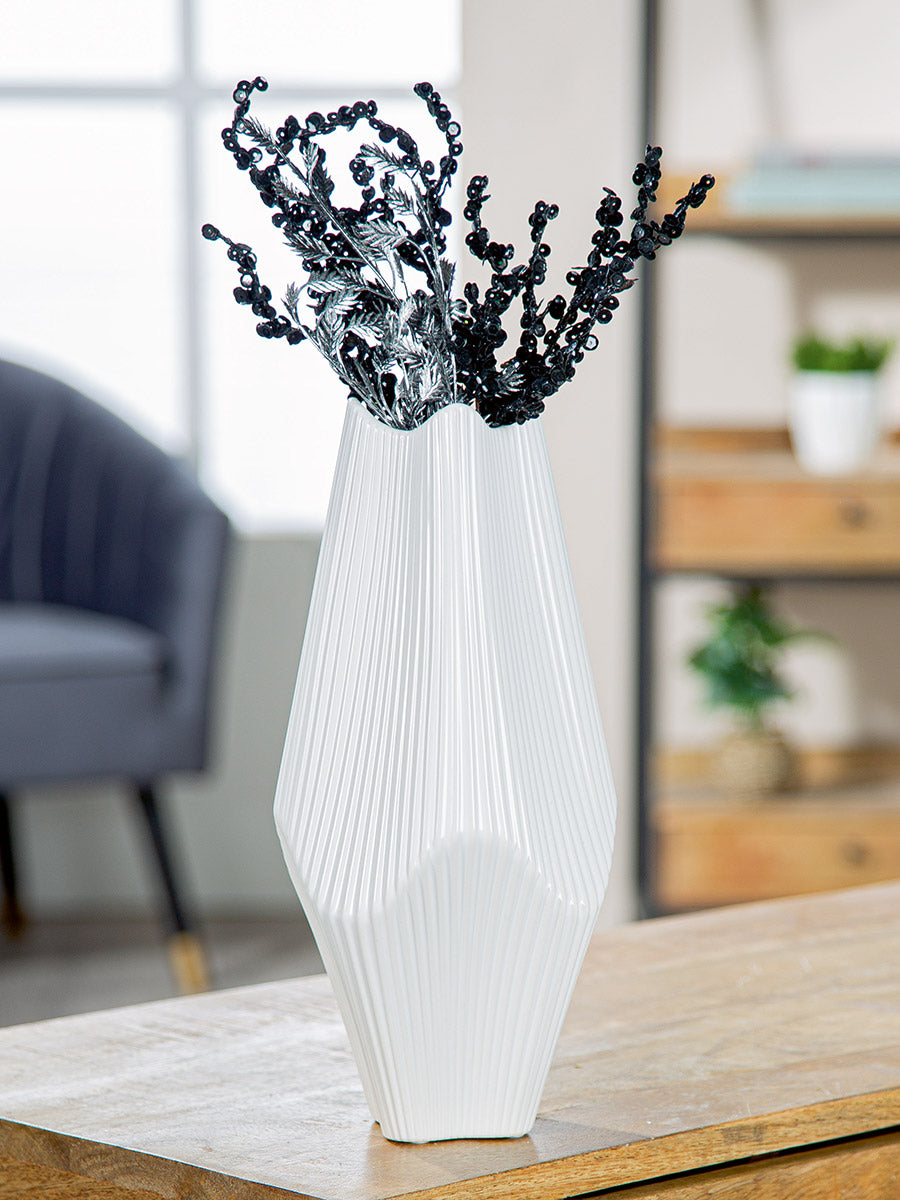 Lamellen Vaas Wit Keramiek 30 cm
