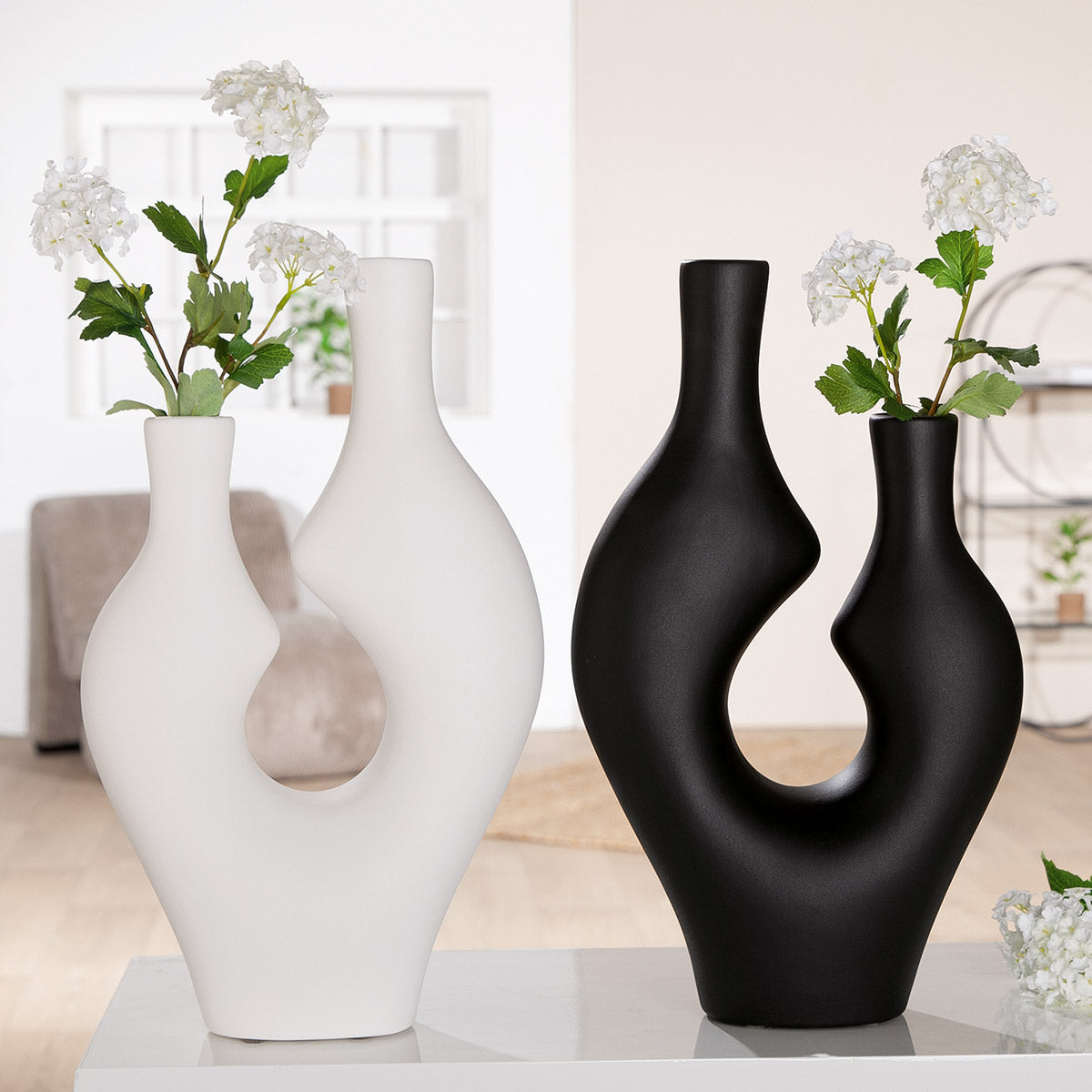 Abstrakt Vaas Zwart-Wit 41 cm