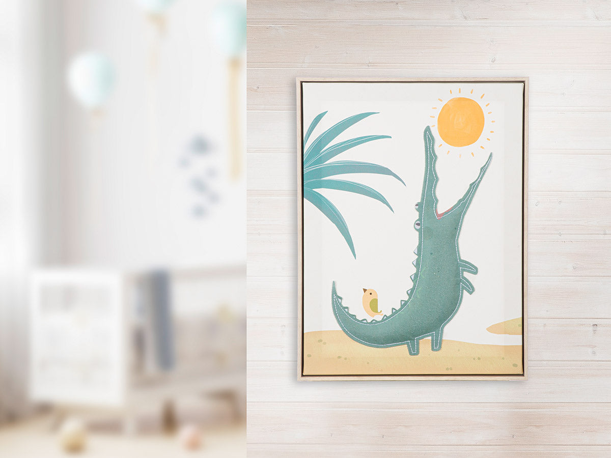 Krokodil met vogel schilderij 42 cm