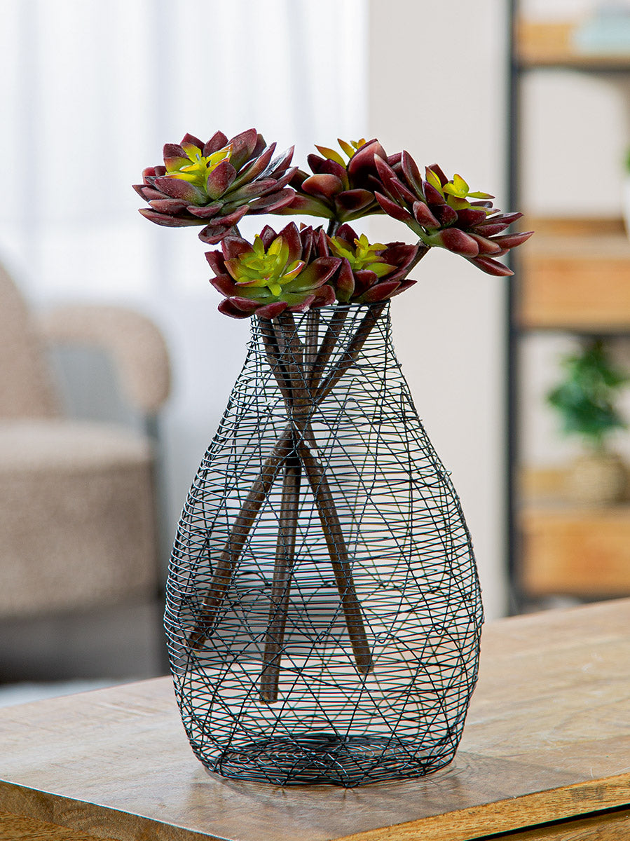 Zwarte Bolvormige Vaas Wire 25.5 cm
