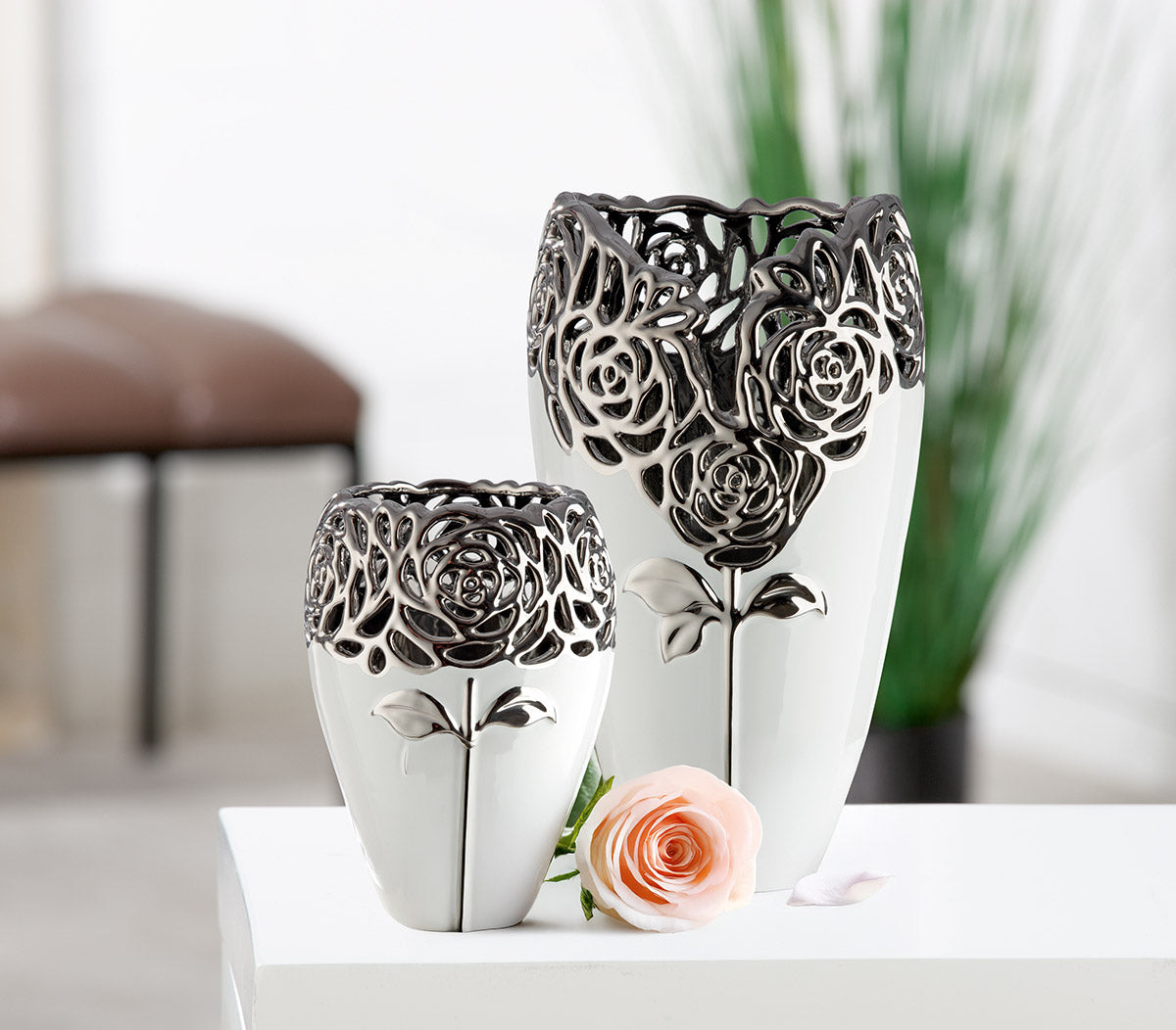 Rose Vaas Wit-Zilver 23.5 cm