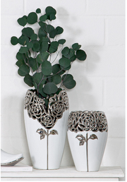 Rose Vaas Wit Zilver Keramiek