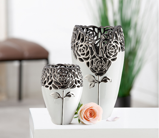 Rose Vaas Wit Zilver Keramiek