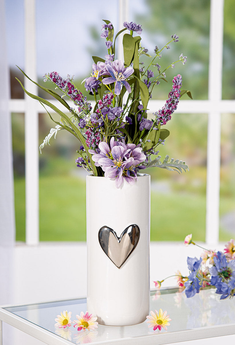 Modern Heart Vaas Wit-Zilver 22 cm