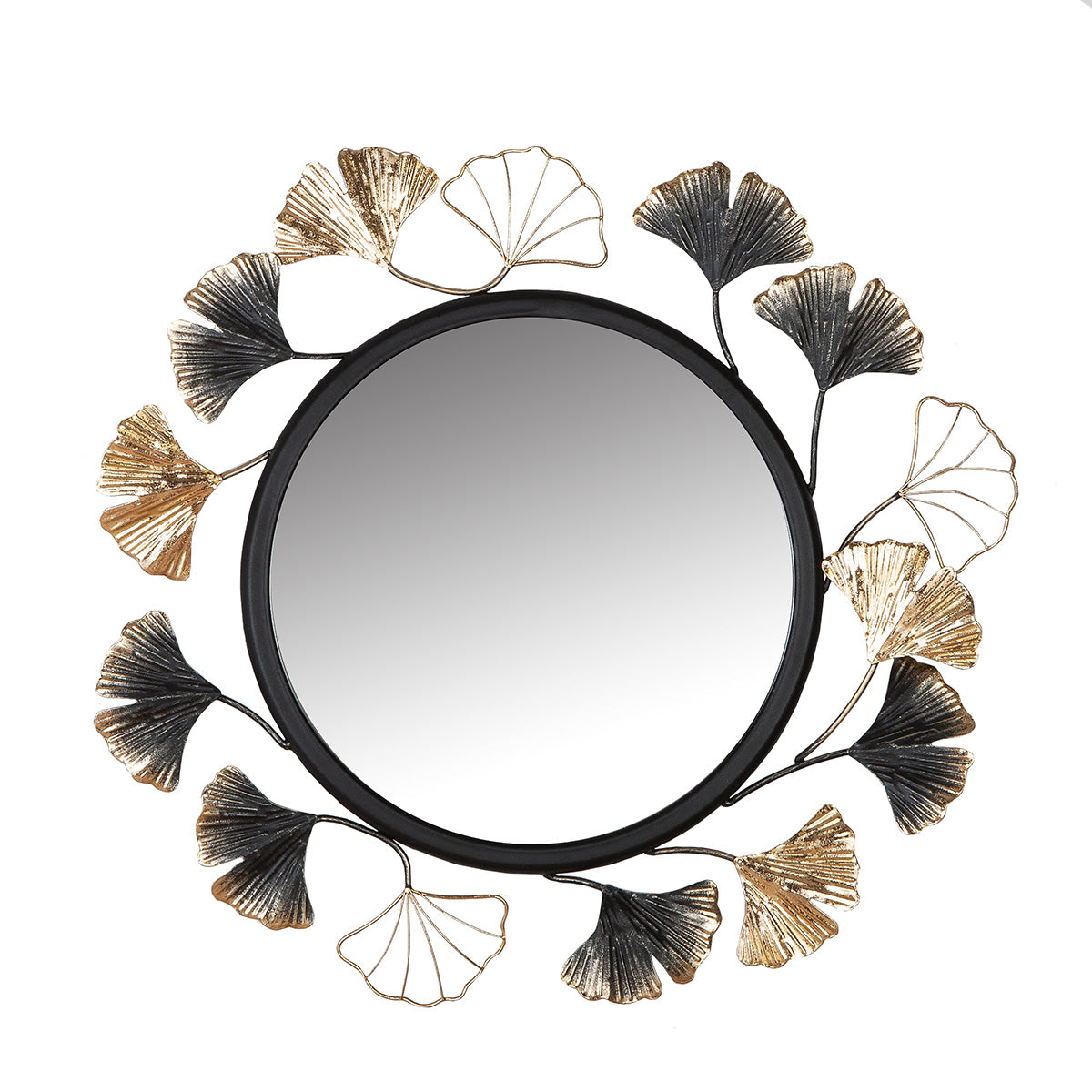 Ginkgo ronde spiegel zwart-goud 47 cm
