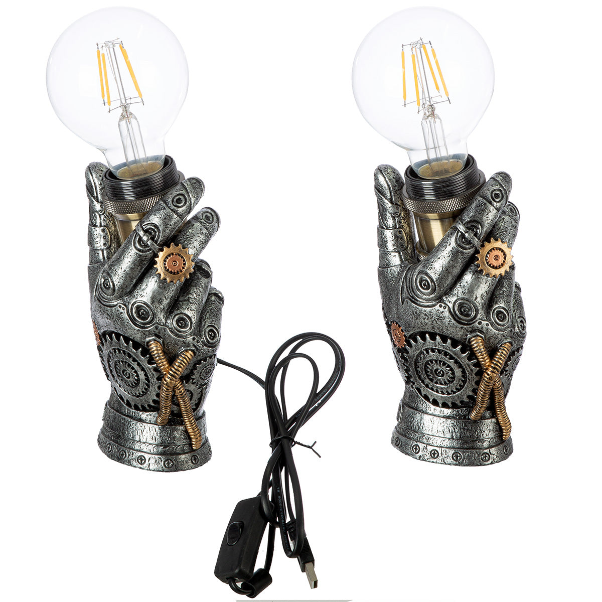 Steampunk Hand LED Tafellamp Zilver