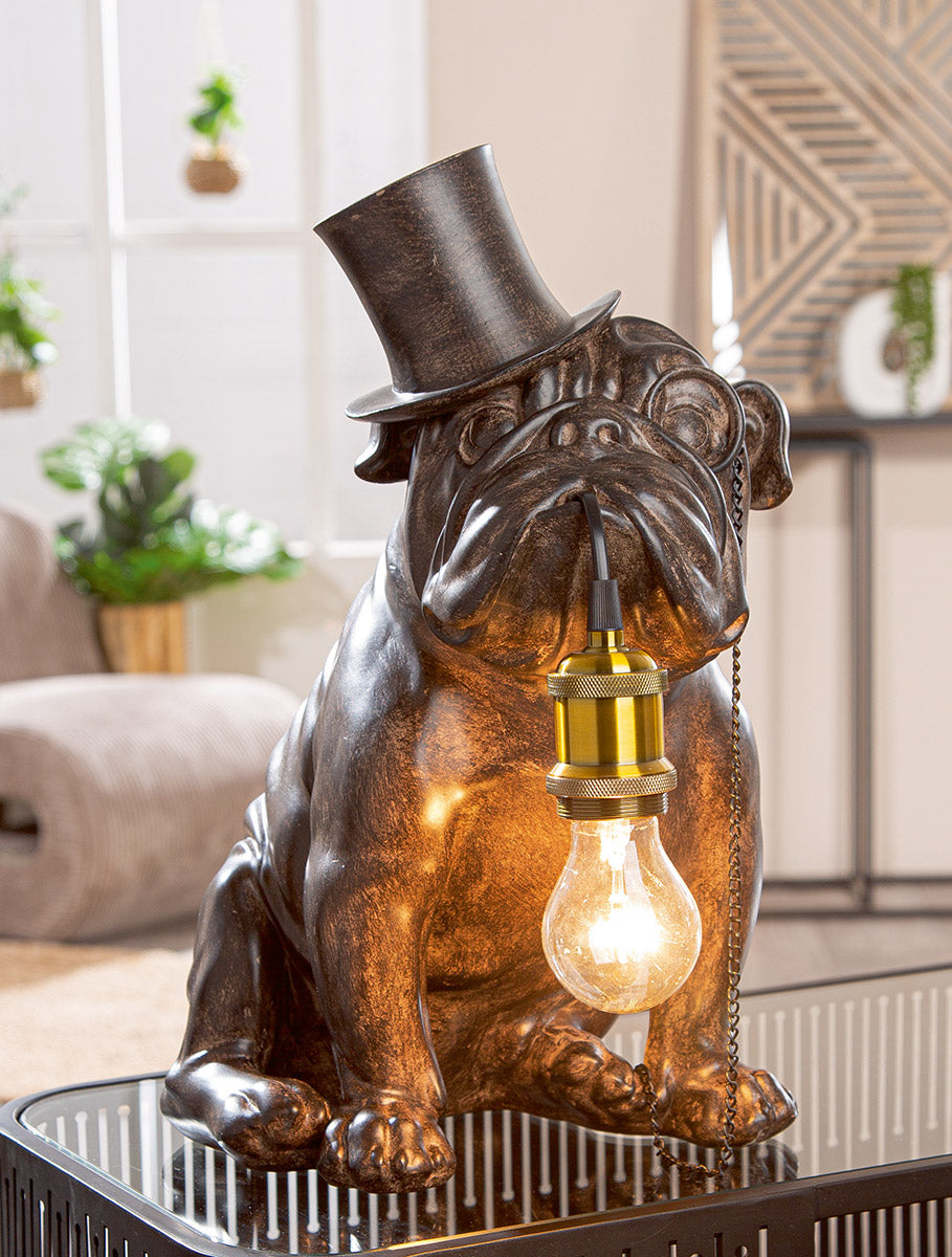 Mops met Monokel Tafellamp Bruin