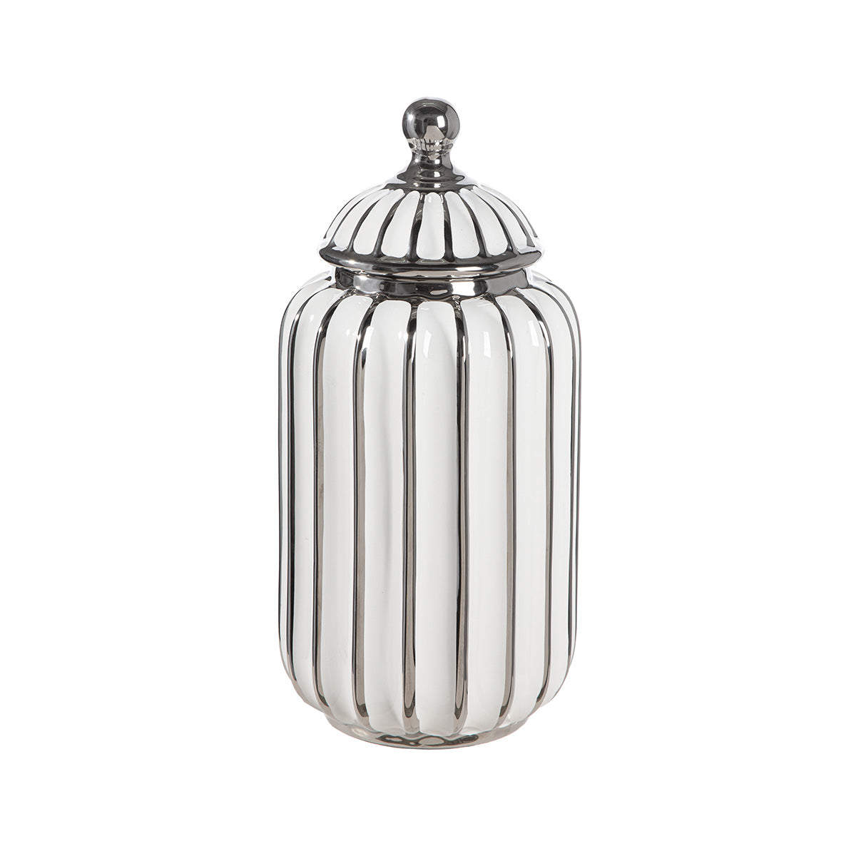 Stripes Dekselvaas Wit-Zilver 28.5 cm