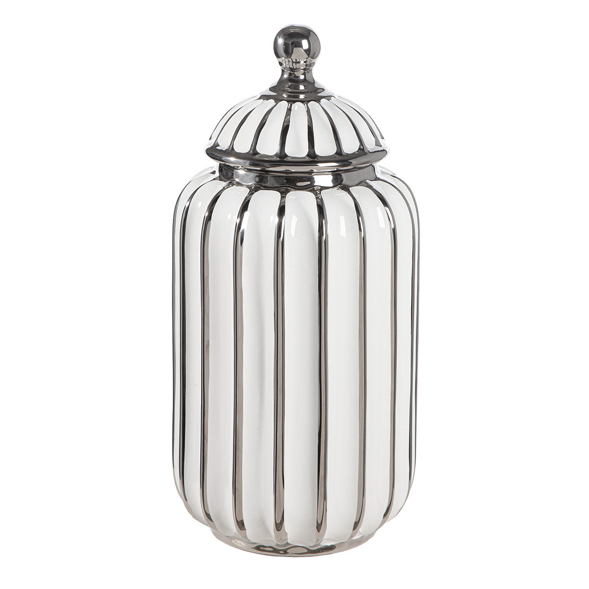 Stripes Dekselvaas Wit-Zilver 33.5 cm