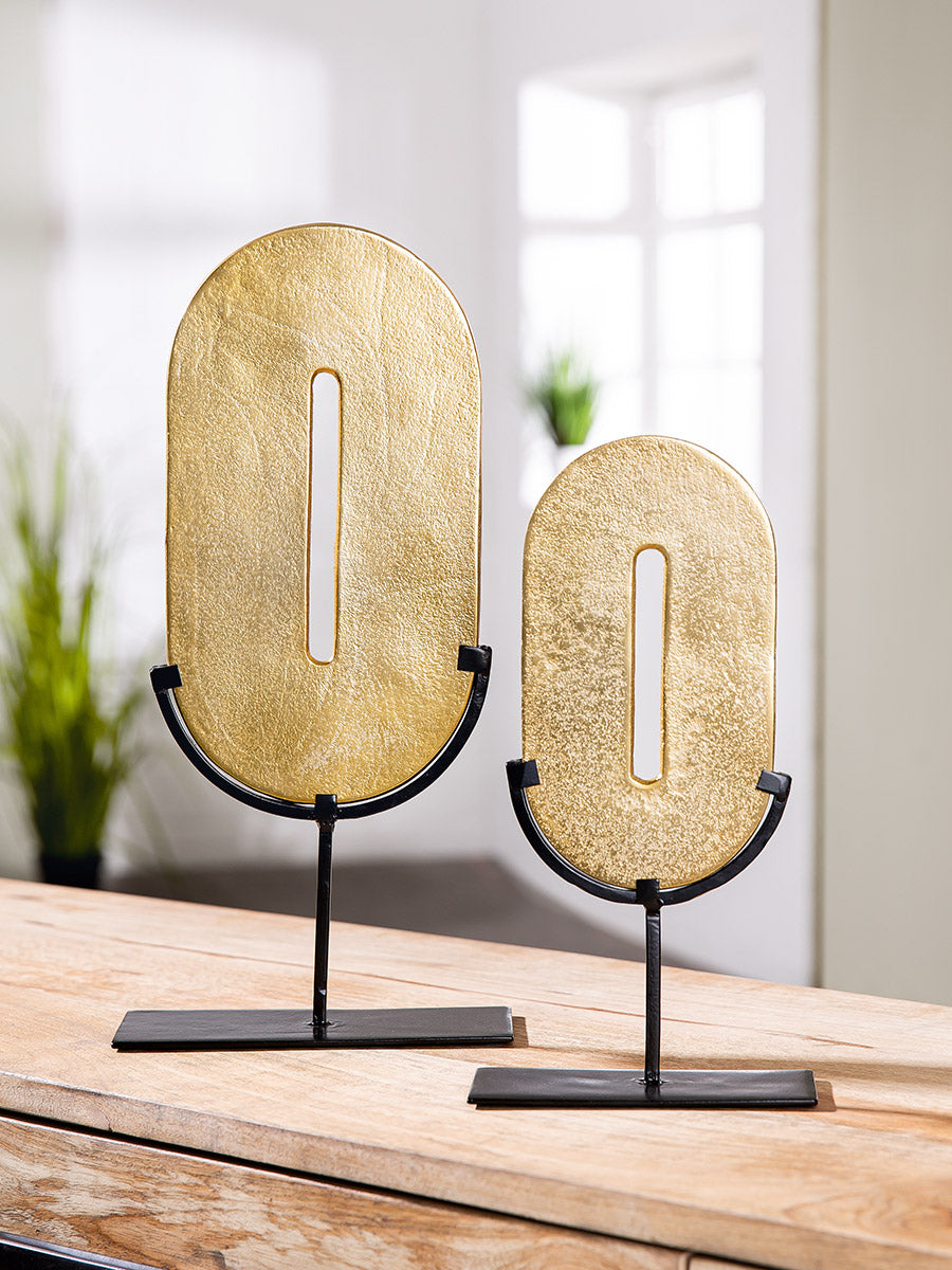 Zero Ovale Aluminium Sculptuur Goud