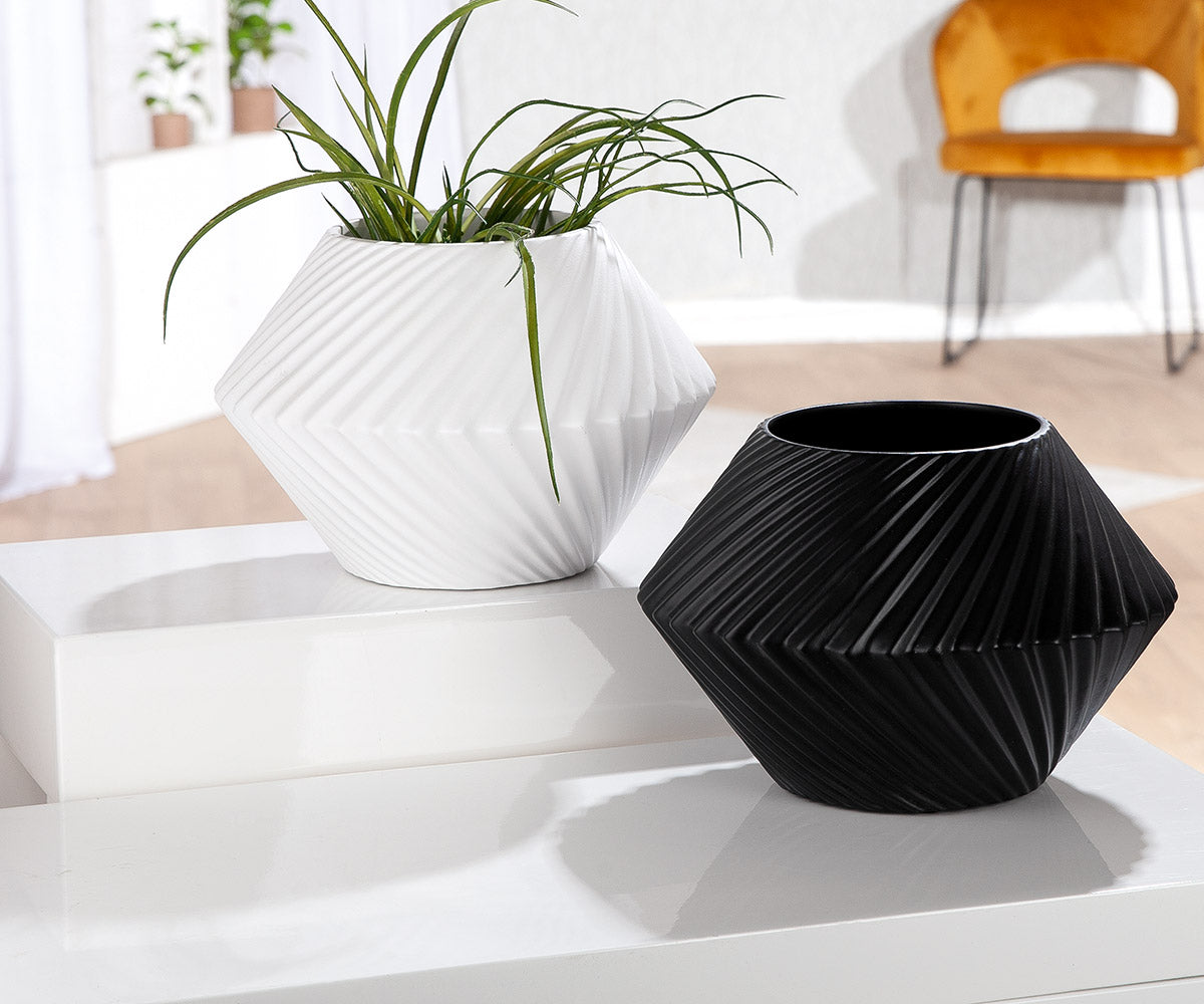 Rillos Ronde Vaas Zwart-Wit 20 cm