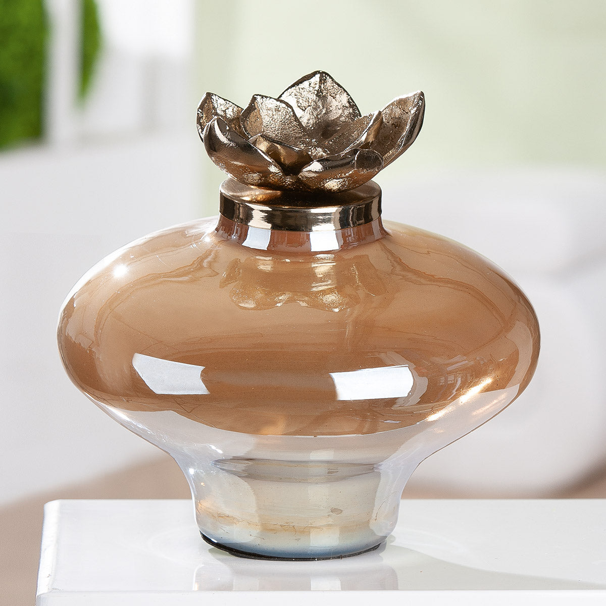 Glazen Decoratie Flor Champagne 23 cm
