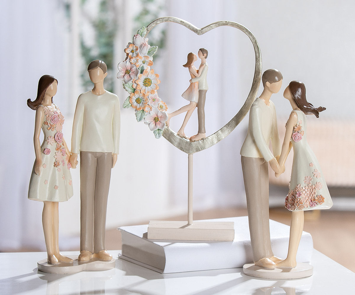 Floral Love Hart Sculptuur Paar