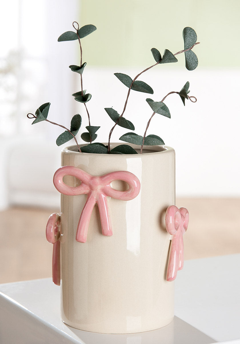 Bow Cilindervaas Crème Roze 15 cm