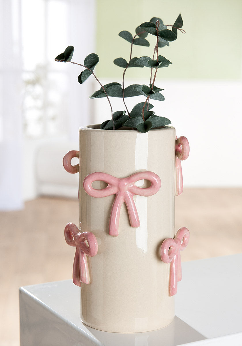 Bow Cilindervaas Crème Roze 20.5 cm