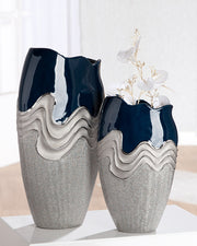 Wavy Conische Vaas Blauw Zilver