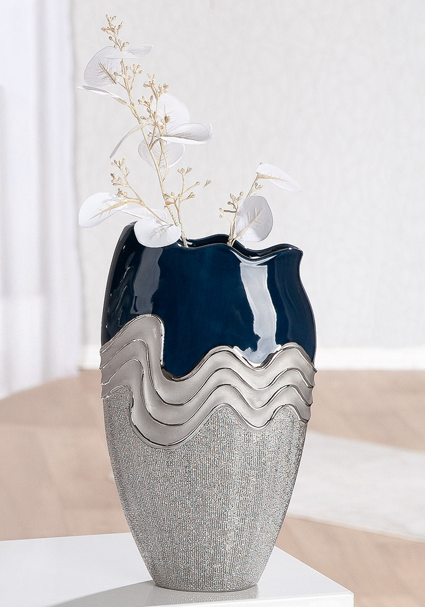 Wavy Conische Vaas Blauw Zilver
