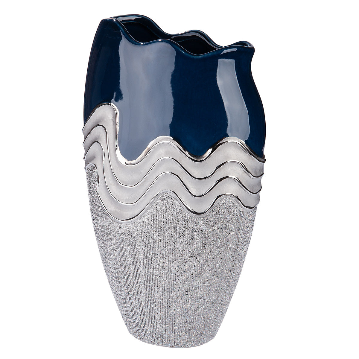 Wavy Conische Vaas Blauw Zilver