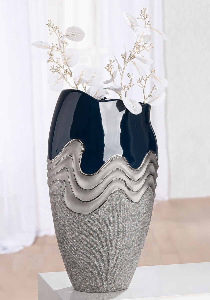 Wavy Conische Vaas Blauw Zilver