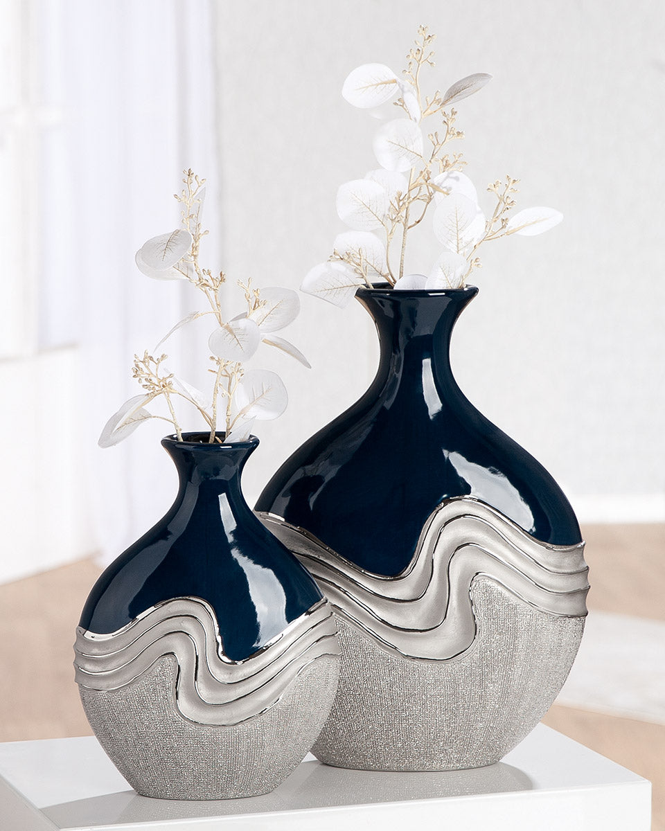 Wavy Flessenvaas Blauw Zilver