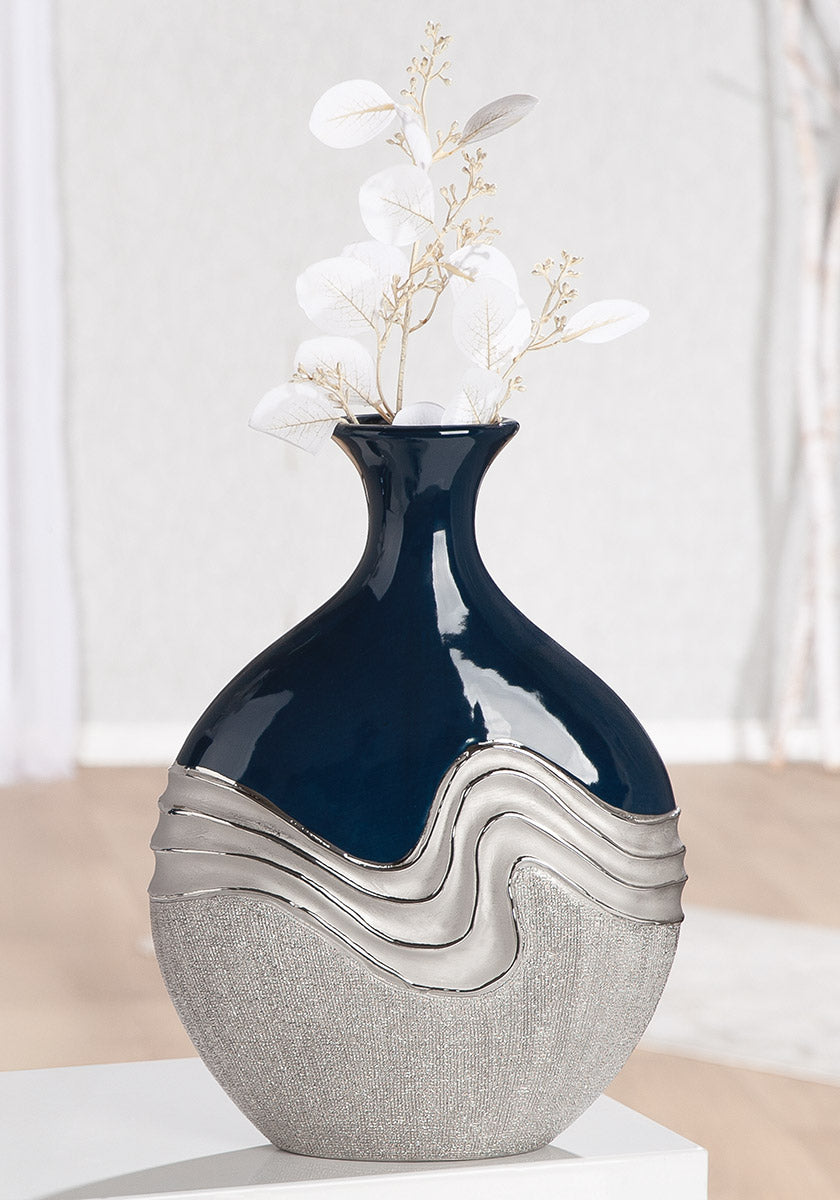 Wavy Flessenvaas Blauw Zilver