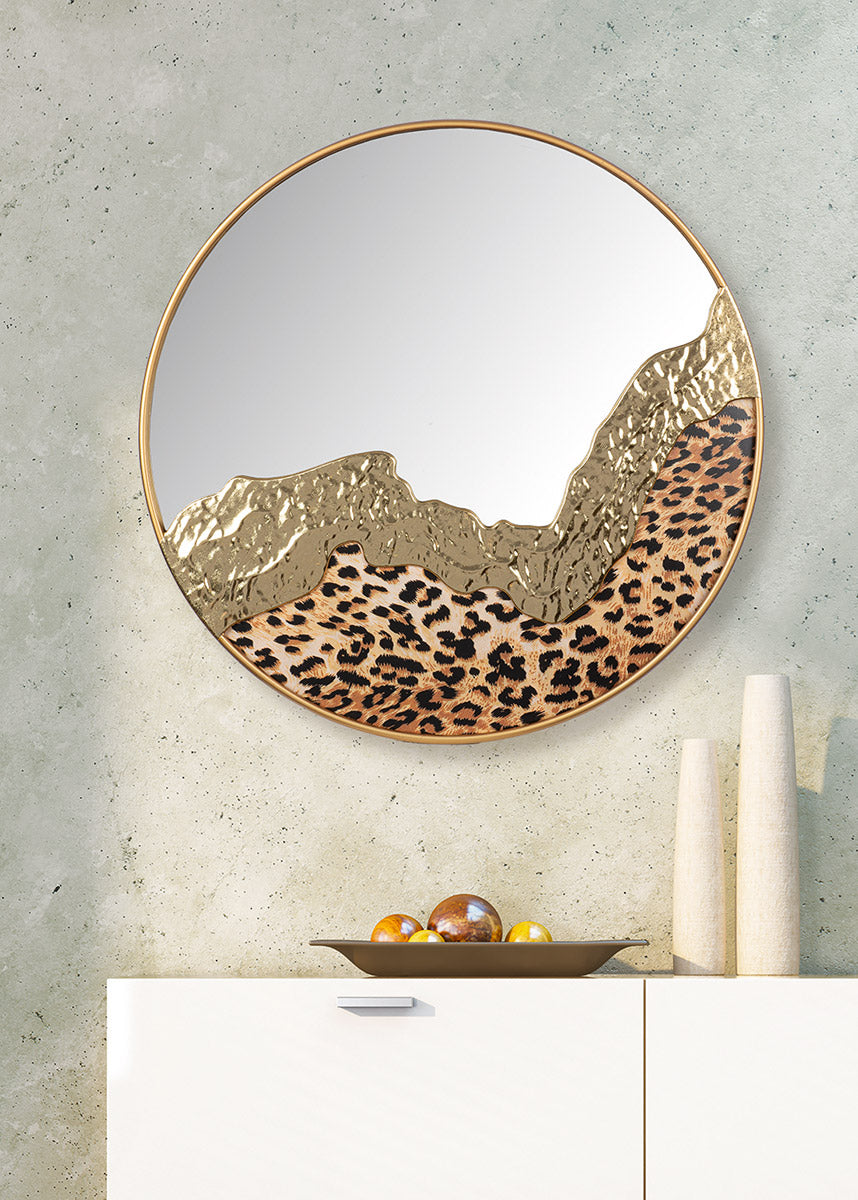 Leopard ronde spiegel goud 60 cm