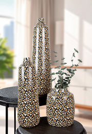 Leopard Vaas Set Zwart Bruin Keramiek