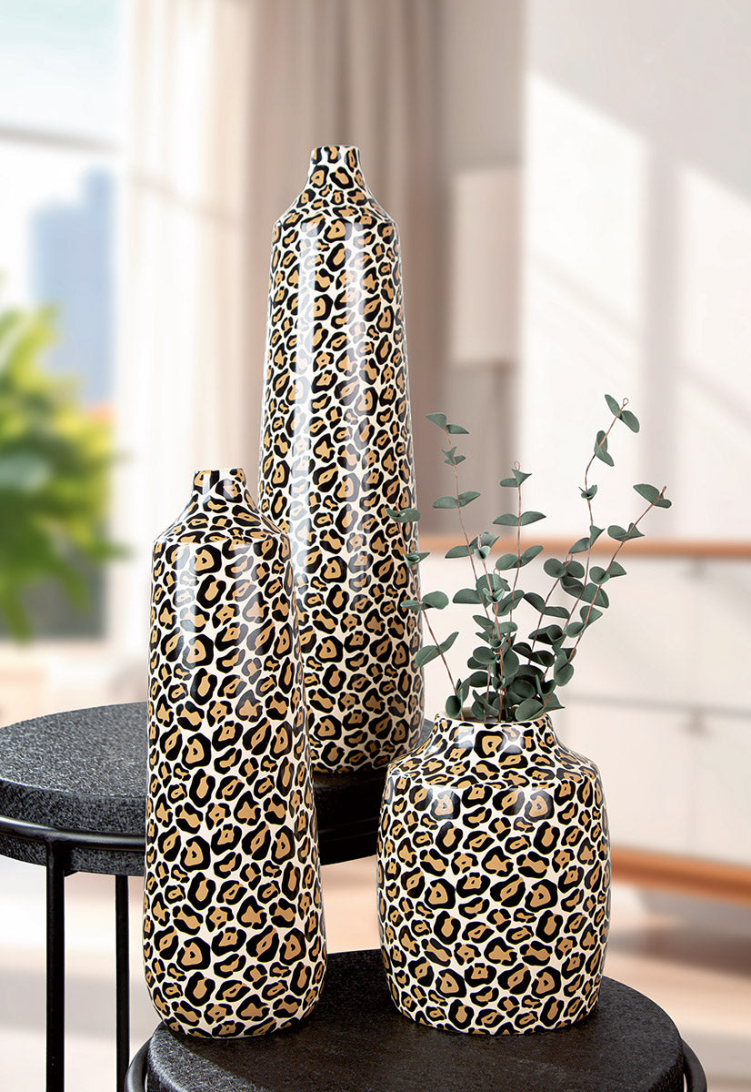 Leopard Vaas Set Zwart Bruin Keramiek