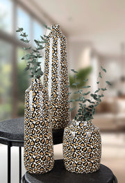 Leopard Vaas Set Zwart Bruin Keramiek