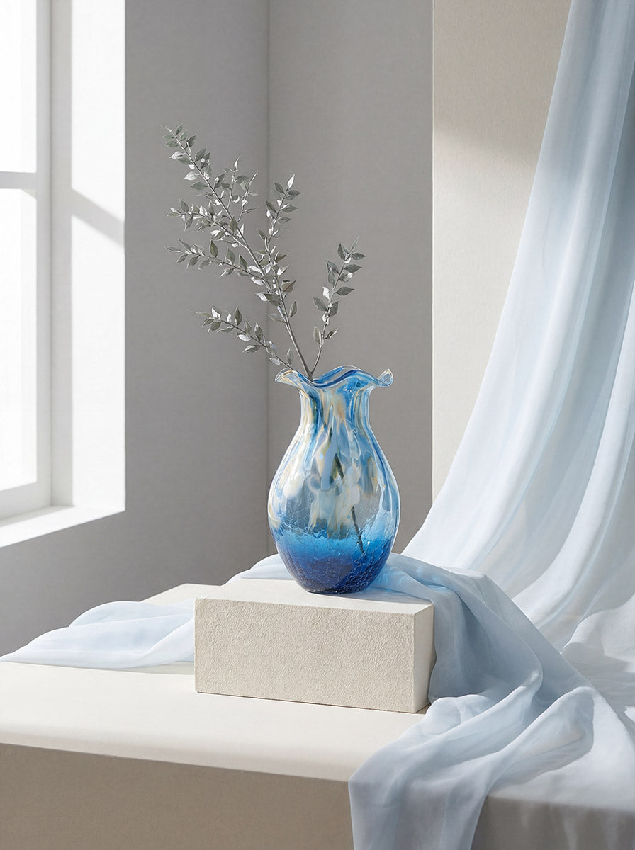 Blauwe glazen vaas Kandaru 28 cm