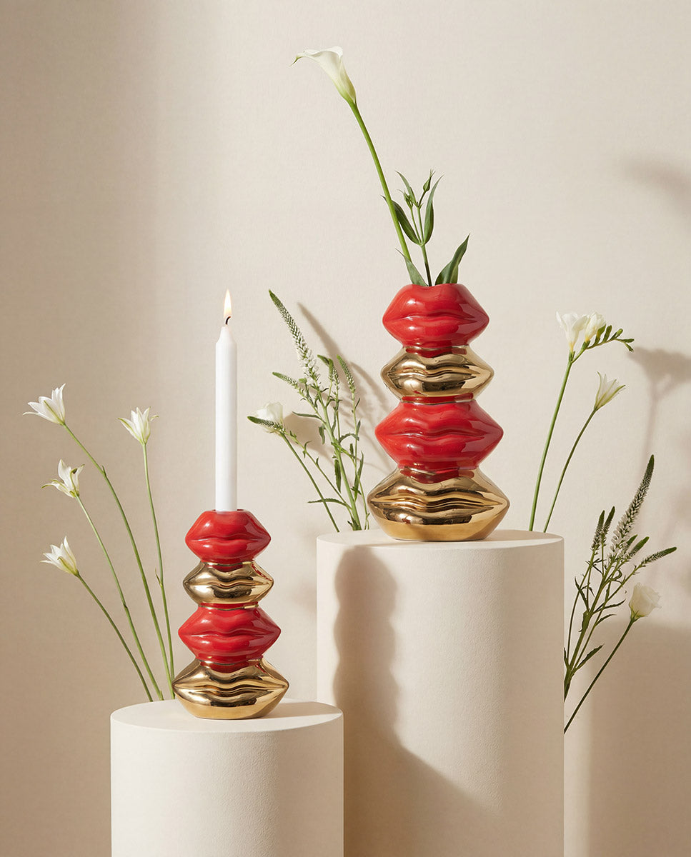 Kisses Mondvaas Goud-Rood 24 cm